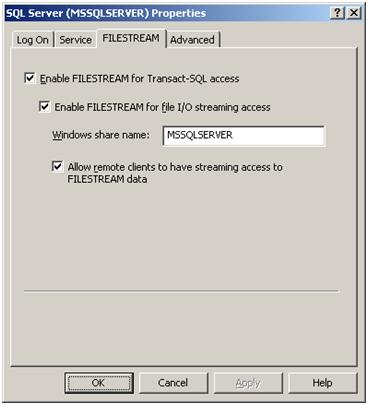 Enabling FILESTREAM for Windows Service